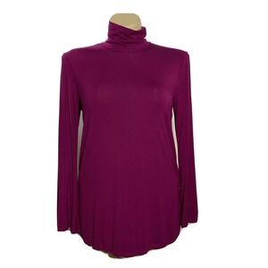VISION 155 Top LARGE Magenta Mock Neck Long Flare Sl Tunic T Shirt Jersey Knit